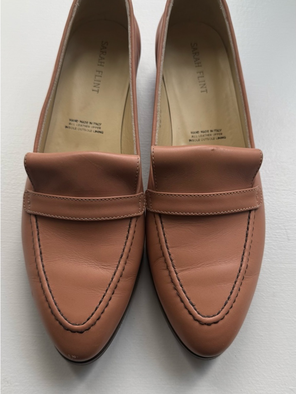 Sarah Flint Leather Penny Loafers in Warm Cognac